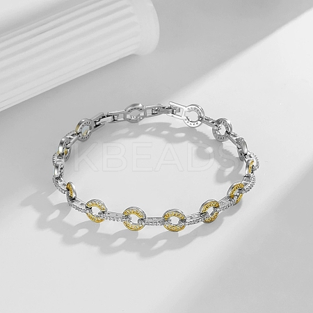 Brass Micro Pave Clear Cubic Zirconia Link Chain Bracelets for Women BJEW-B145-02-1