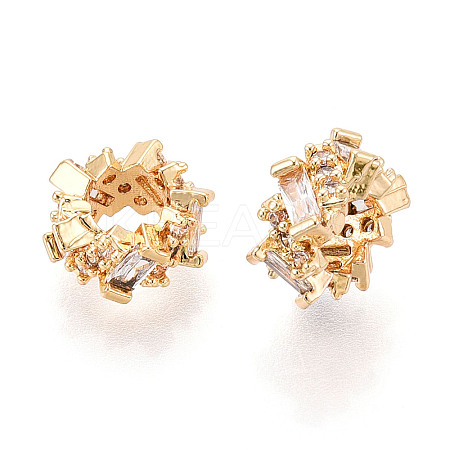 Brass Micro Pave Clear Cubic Zirconia Rondelle European Beads KK-N275-08G-1