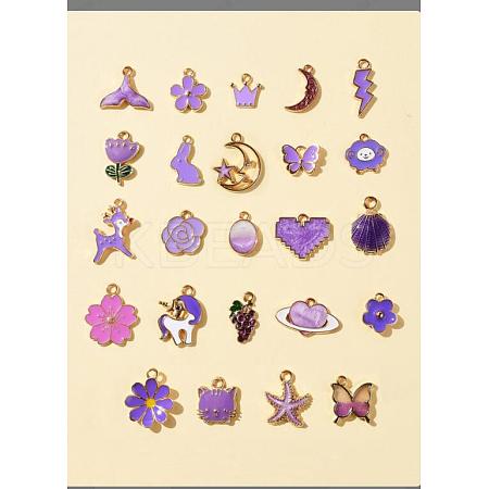 24Pcs 24 Style Light Gold Alloy Enamel Pendants ENAM-YW0001-78-A-1
