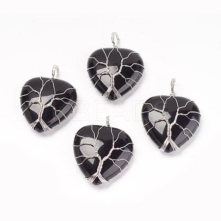 Natural Black Agate Pendants G-G713-F01-1