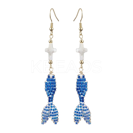 Glass & Shell Dangle Earrings EJEW-MZ00160-02-1