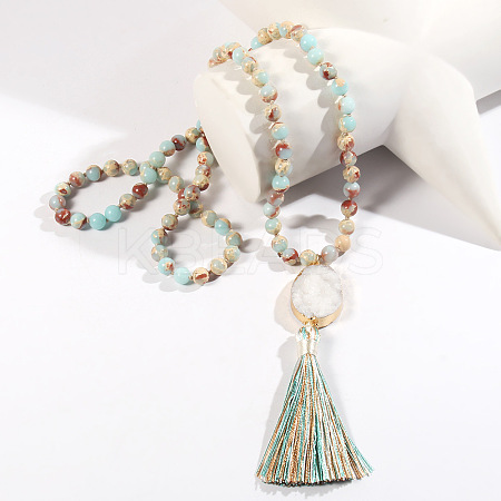 Bohemian Oval Natural Druzy Agate Tassel Pendant Necklaces FS-WGAFDEB-03-1