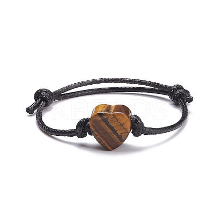 Natural Tiger Eye Heart Braided Cord Bracelet BJEW-JB07685-01-1