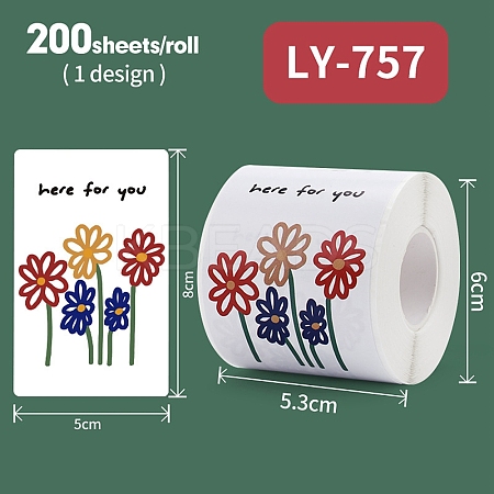 200Pcs Rectangle with Flower Here for You Theme Paper Self-Adhesive Stickers AJEW-S084-02E-1