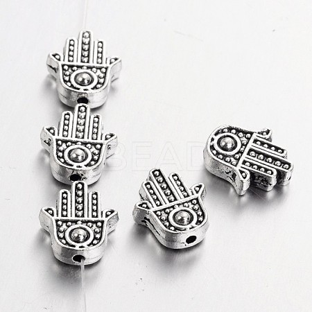 Tibetan Style Alloy Hamsa Hand/Hand of Fatima/Hand of Miriam Beads LS-X-TIBEB-7722-AS-RS-1