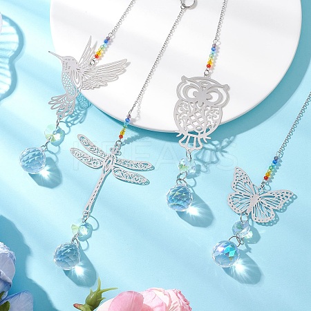 4Pcs Glass Teardrop Hanging Suncatchers HJEW-JM04654-1