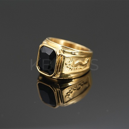 304 Stainless Steel with Cubic Zirconia Dragon Pattern Finger Rings for Men FS-WGD623F-30-1