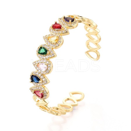Brass Micro Pave Cubic Zirconia and Rhinestone Cuff Bangles for Women KK-T079-66G-1