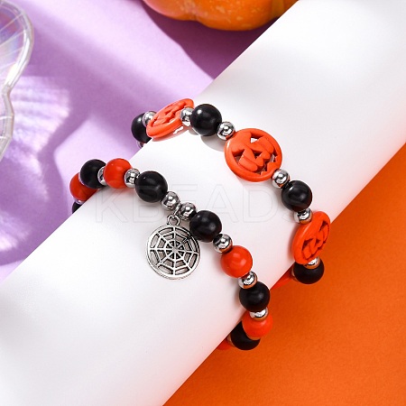 2Pcs Glass & Synthetic Turquoise Beads Stretch Bracelets BJEW-JB12483-03-1