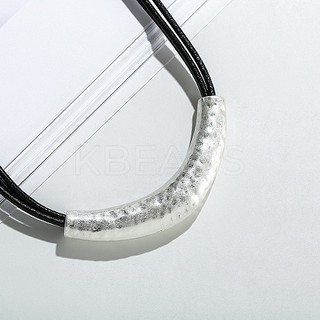 Alloy Curved Tube Pendant Black Cord Multi-strand Necklaces for Women FS-WGCA1C9-01-1