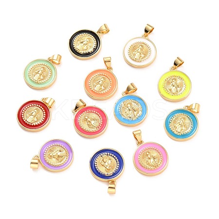 Brass Enamel Pendants KK-P209-03G-RS-1