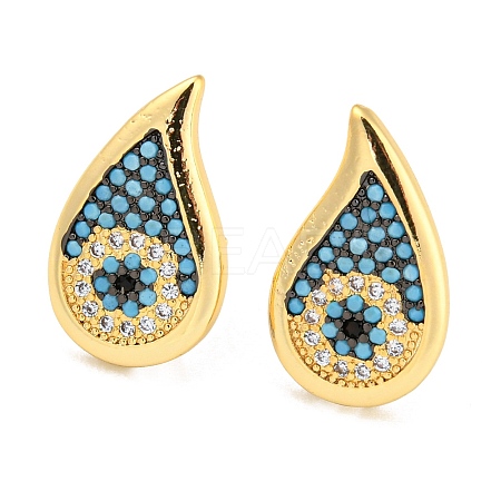 Teardrop Rack Plating Brass Micro Pave Cubic Zirconia Stud Earrings for Women EJEW-F326-20G-1