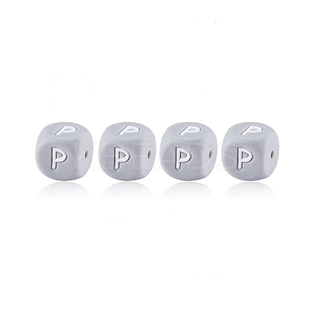 20Pcs Grey Cube Letter Silicone Beads 12x12x12mm Square Dice Alphabet Beads with 2mm Hole Spacer Loose Letter Beads for Bracelet Necklace Jewelry Making JX436P-1