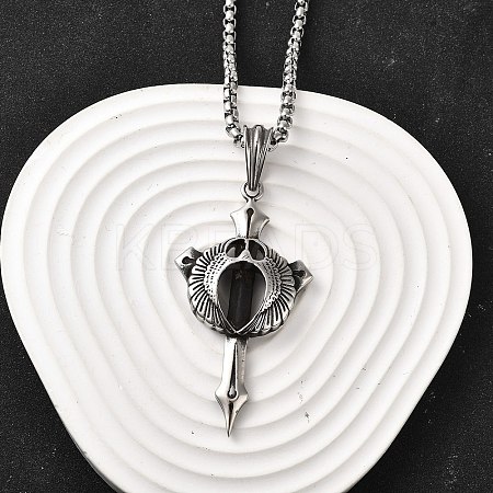 304 Stainless Steel Sword Pendant Necklaces for Women Men NJEW-Z076-02AS-1