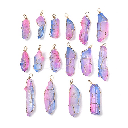 16Pcs Electroplated Raw Rough Natural Quartz Crystal Pendants PALLOY-AB00115-1
