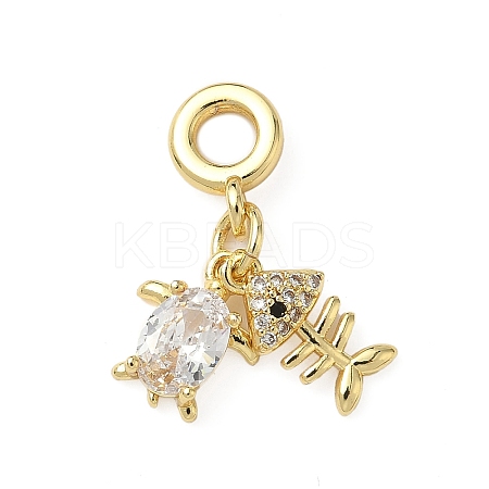 Brass Pave Clear Cubic Zirconia Sea Animals European Dangle Charms KK-I371-39G-03-1