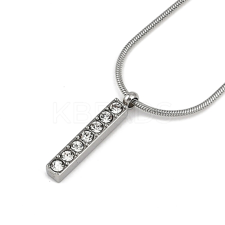 304 Stainless Steel Crystal Rhinestone Rectangle Pendant Round Snake Chain Necklaces for Women NJEW-Z044-06P-1