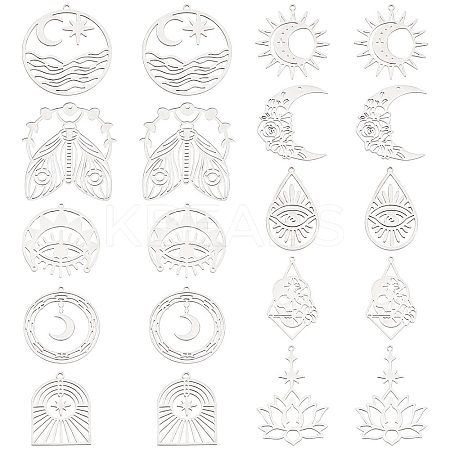 20Pcs 10 Style 201 Stainless Steel Pendants STAS-SC0004-38-1