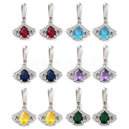 Brass Pave Cubic Zirconia Ginkgo Leaf Hoop Earrings for Women EJEW-I304-30P-1