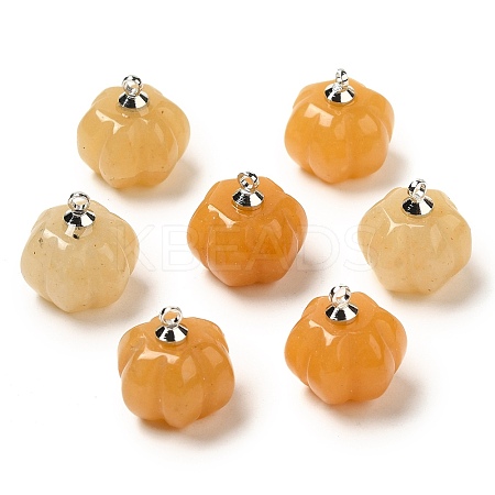 Natural Topaz Jade Pumpkin Charms with Platinum Tone Brass Bails G-C158-06P-02-1