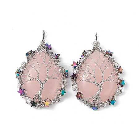 Natural Rose Quartz Big Pendants G-L524-09P-01-1