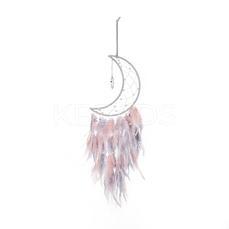 Iron Wire Woven Web/Net with Feather Pendant Decorations AJEW-B017-30-1