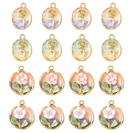16Pcs 4 Styles Rack Plating Alloy Enamel Pendants ENAM-YW0005-70-1