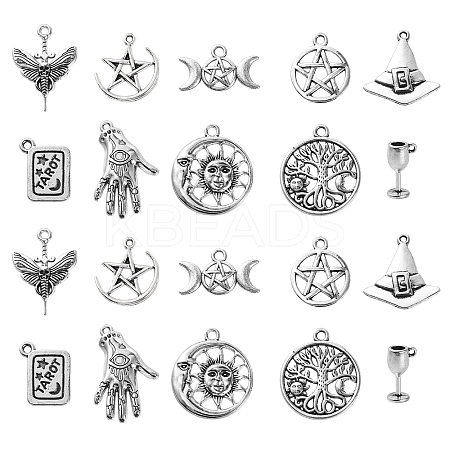 100Pcs 10 Styles Witch Hat & Fertility & Goblets Goddess Tibetan Style Alloy Pendants TIBEP-CJ0002-86-1