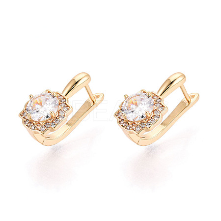 Brass Micro Pave Clear Cubic Zirconia Flower Hoop Earrings EJEW-T048-33G-1