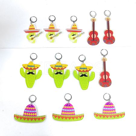 Cinco de Mayo Opaque Printed Acrylic Pendant Locking Stitch Markers HJEW-AB00177-1