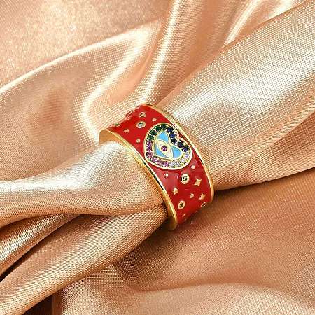 Brass Micro Pave Cubic Zirconia Enamel Cuff Rings for Women RJEW-L113-019G-02-1