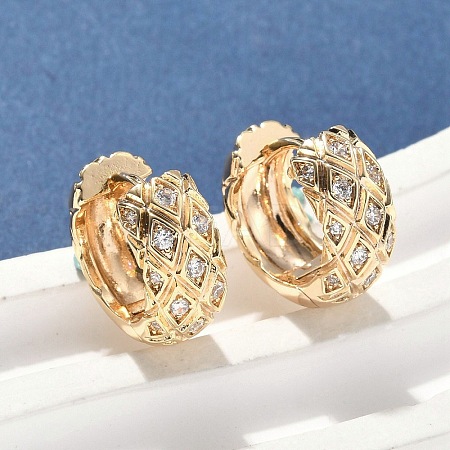 Brass Clear Cubic Zirconia Rhombus Hoop Earrings EJEW-D320-04G-1