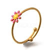 Daisy 304 Stainless Steel Enamel Open Cuff Rings for Women RJEW-M061-01G-09-2