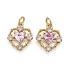Brass Micro Pave Clear & Pearl Pink Cubic Zirconia Pendants KK-F821-25-2