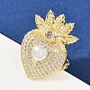 Brass Micro Pave Clear Cubic Zirconia Cuff Rings RJEW-P155-04A-G-2