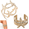 2Pcs 2 Styles  Starfish Alloy Arm Cuff Bangles for Girl Women BJEW-CY0001-05G-1