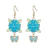 304 Stainless Steel Flower with Butterfly Dangle Earrings EJEW-MZ00455-3