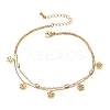 304 Stainless Steel Pave Clear Cubic Zirconia Charm 2-Strand Anklets for Women AJEW-K054-01B-G-2