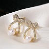 Bowknot Brass Micro Pave Clear Cubic Zirconia Stud Earrings EJEW-A110-06G-1