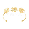 Alloy Flower with Imitation Pearl Beaded Open Cuff Bangle for Women BJEW-D054-02G-01-2