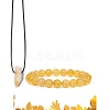 Natural Citrine Beads Stretch Bracelets & Pendant Necklaces Sets for Men PW-WGF85DB-05-1