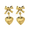 Bowknot with Heart 304 Stainless Steel Dangle Stud Earrings EJEW-M065-03G-2