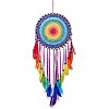 Native Style Iron Ring Woven Net/Web with Feather Wall Hanging Decoration LS-HJEW-A001-09-1
