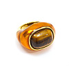 Oval 304 Stainless Steel with Natural Tiger Eye Finger Rings FS-WGC5475-01-2