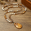 Natural Picture Jasper Flat Teardrop Pendant Round Gems and Cube Glass Beaded Long Necklaces for Women FS-WG9FE58-07-1
