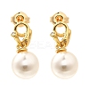 Round Brass Micro Pave Cubic Zirconia & ABS Plastic Pearl Dangle Stud Earrings EJEW-C126-06G-4