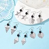 304 Stainless Steel Geometry Dangle Earrings with Natural Lava Rock Round Beaded EJEW-JE05610-2
