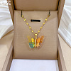 Brass Crystal Rhinestone Resin Glitter Butterfly Pendant 304 Stainless Steel Dapped Chain Necklaces for Women WG45291-03-3