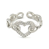 Heart Brass Micro Pave Clear Cubic Zirconia Hollow Open Cuff Rings for Women RJEW-M016-04P-3