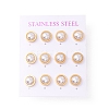 6 Pair Shell Pearl Half Round Stud Earrings EJEW-A067-19G-3